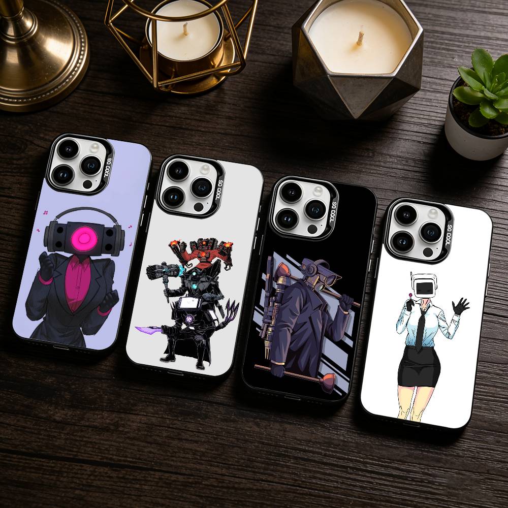 C-Cartoon S-Skibidi Toilet Phone Case For iPhone 17,16,15,14,13,12,11 Plus,Pro Max,XS,Colored silver phone case