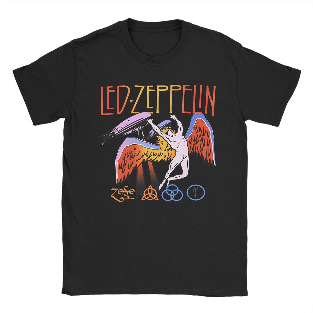 Rock band Led Zeppelins falling angel Awesome 100 Cotton Tees Short Sleeve T Shirts Crew Neck Tops Graphic Printed