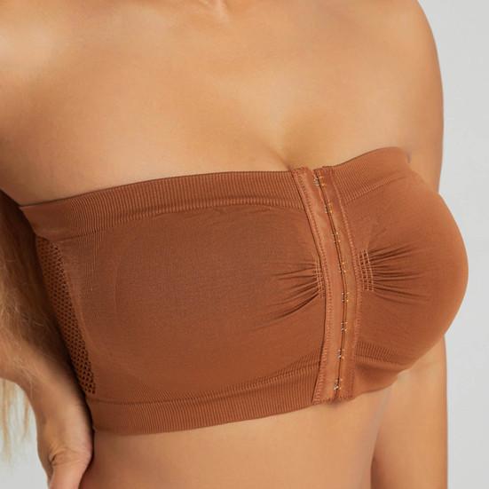 Strapless Bra for Women Front Closure Non-Slip Padded Bandeau Bra Wireless Push Up Bralette Seamless Tube Top