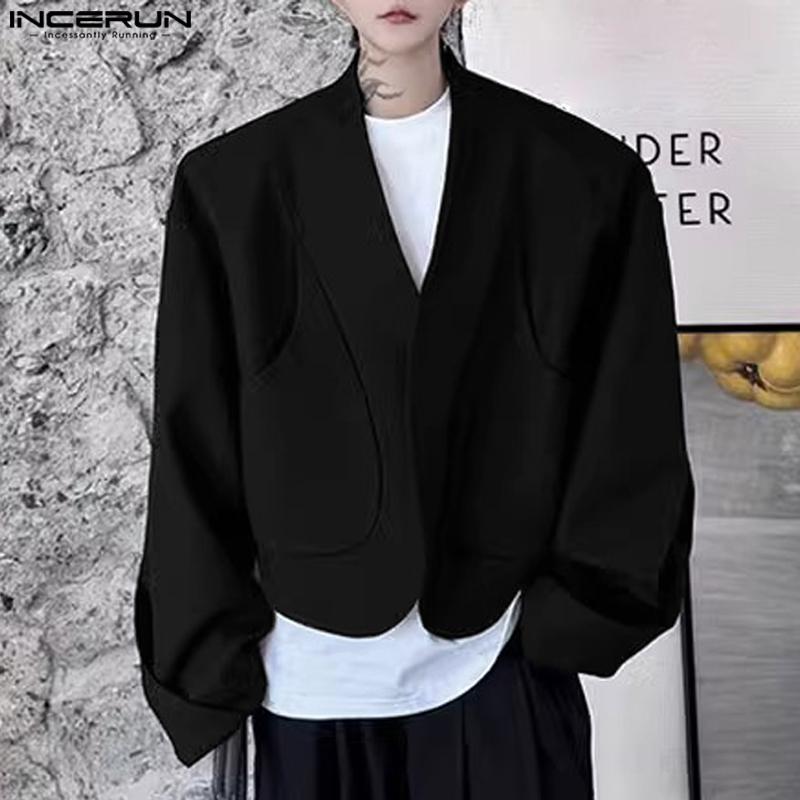 INCERUN Мужские свободные кардиганы с длинным рукавом и открытым передом, короткие пальто