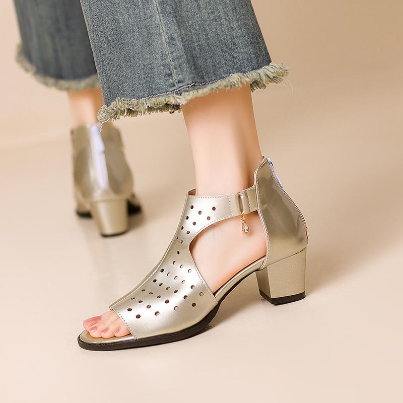 Женские босоножки на высоком каблуке, летние, удобные, универсальные, на толстом каблуке, большого размера, римские босоножки с рыбьим ртом