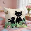 Cartoon Little Black Cat Cushion Cover Square Short Plush Pillow Case Living Room Sofa Home Decor Funda X