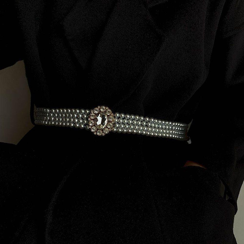 Elastic Metal Buckle Flower For Girls Dress Decoration Faux Pearl Korean Belt Women Waistband