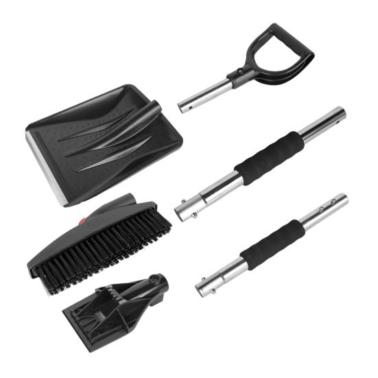 Лопата для снега с насадками 3 в 1, нейлоновая щетина, вращающаяся конструкция головки, простая установка, скребок для снега и льда с эргономичной ручкой