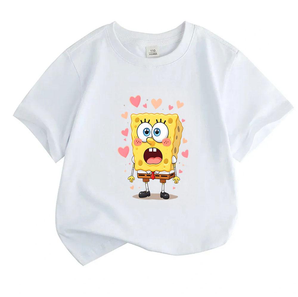 Cute Loving Heart Cartoon Sponge Print Kids T Shirt 100% Cot