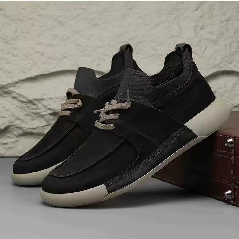 Мужские туфли из мягкой кожи 2025 универсальные дышащие туфли из мелкой кожи бархатные повседневные хлопковые туфли на толстой подошве