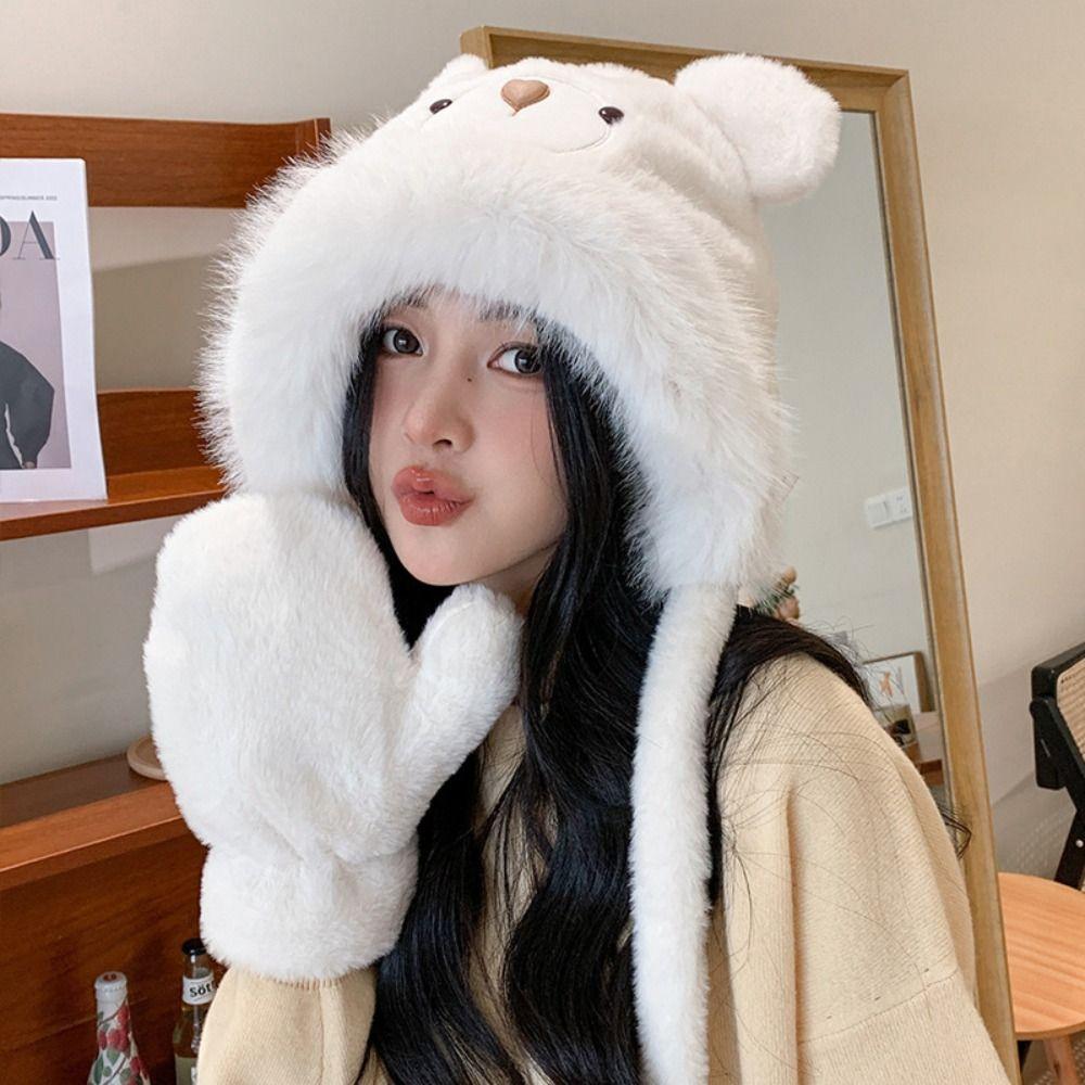 Плюшевая шапка-пуловер с милыми медвежьими ушками, теплая зимняя шапка, креативная шапка-бини с медвежьими ушками, женская/для девочек