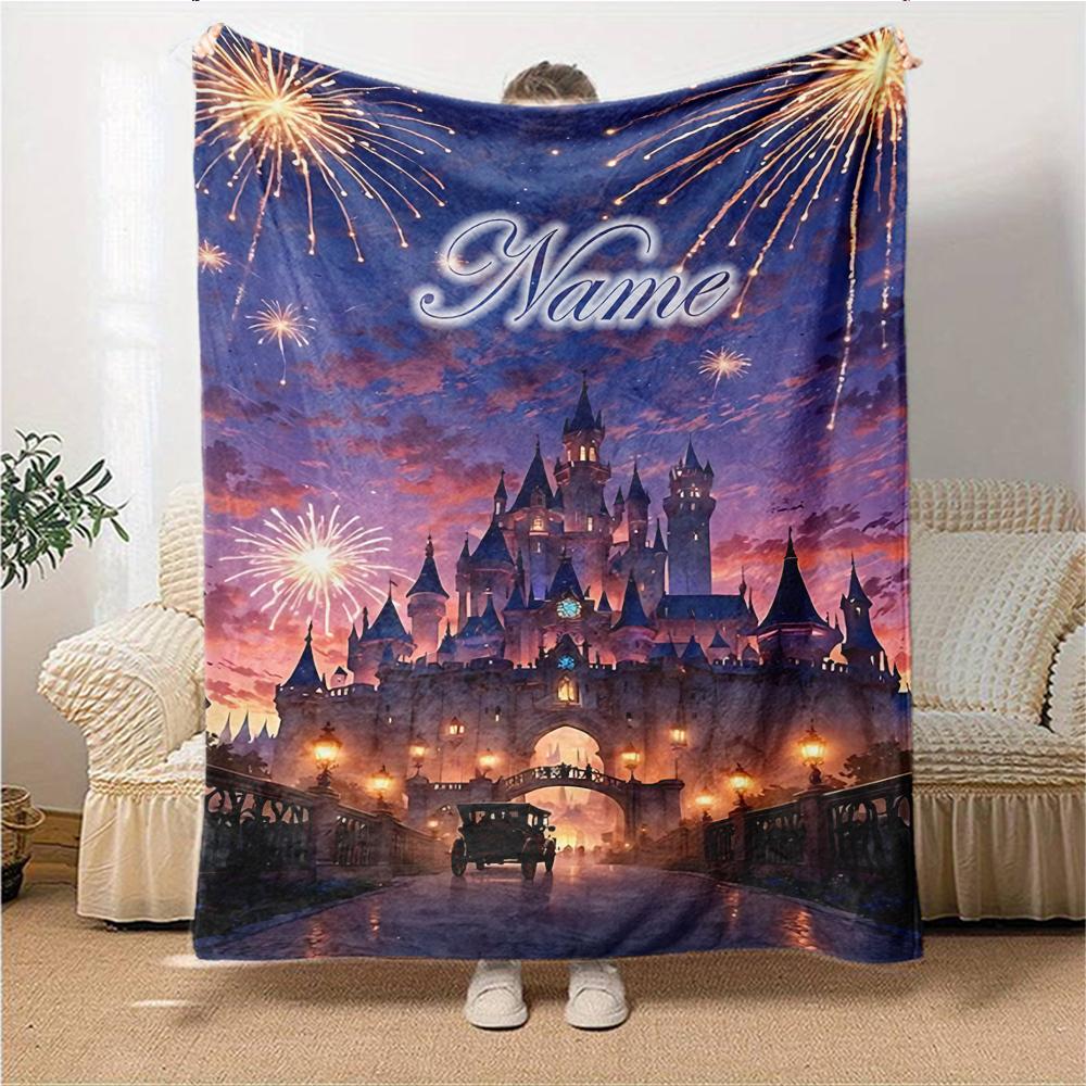 Custom Name "Castle Lights Night Sky" blanket for Couch & Bed, Plush Cozy Fuzzy Blanket Super Soft & Warm Blankets for Fall and Winter. 0908421