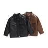 2025 Spring Autumn Fashion New Baby Kids Cool PU Leather Jacket Black Brown Solid Boys Girls Coat Size 2-9Years