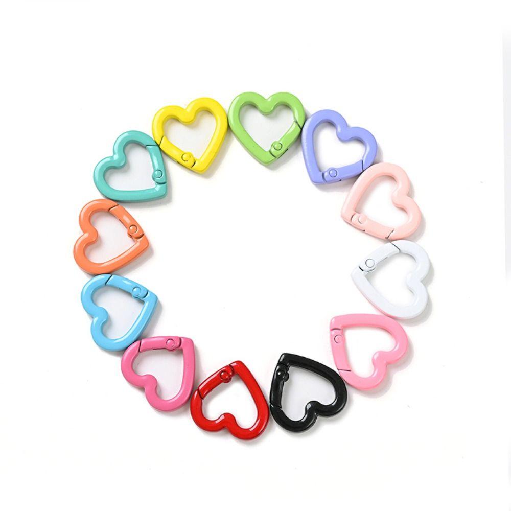 5pcs Heart Shape Peach Heart Keyring Macaroon Color Colored Spring Buckle Fishing