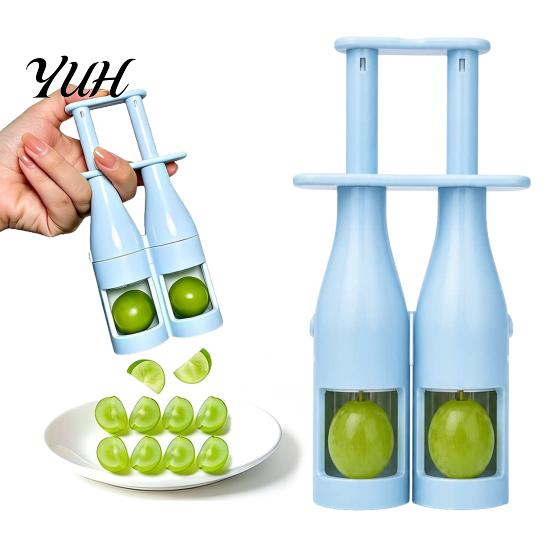 Small Fruit Cutter for Seedless Grapes Double Barrel Grape Slicer, Sharp Stainless Steel Blades Cutter, Portable Dual Slicer Dual-plunger Splitter