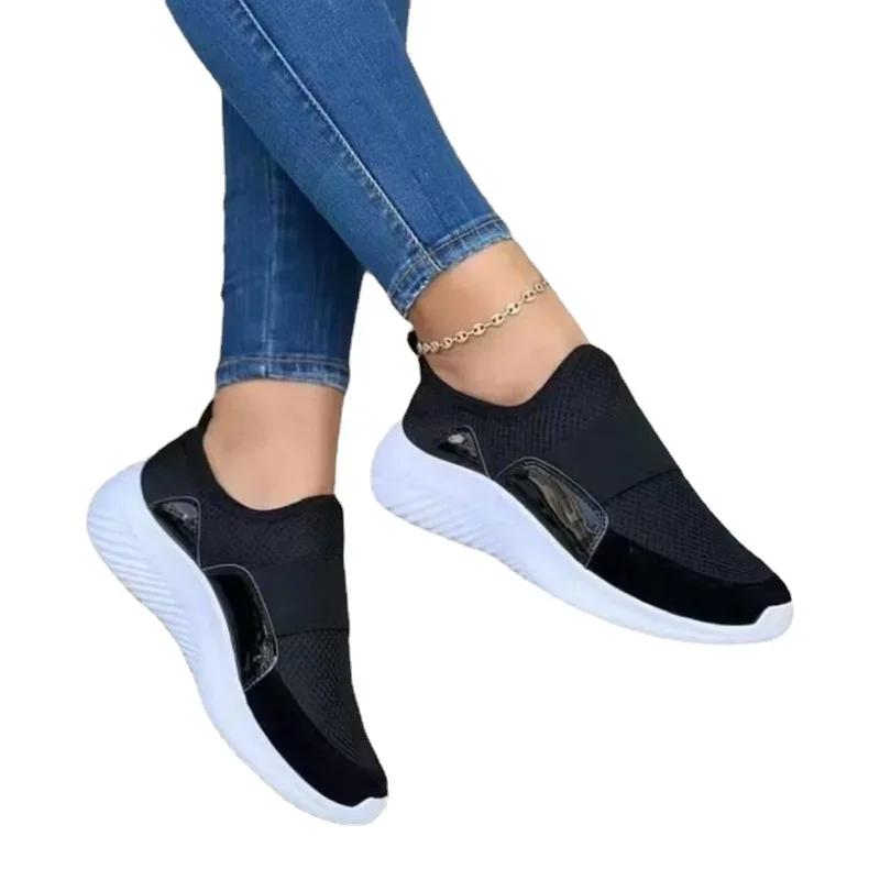 Вулканизированная обувь для женщин, осенние корейские дышащие сетчатые кроссовки, женская повседневная обувь на плоской подошве, легкие женские мокасины 2024