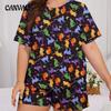 Women's Large Size Pajamas Summer Casual Loose Butterfly Short Sleeve Set