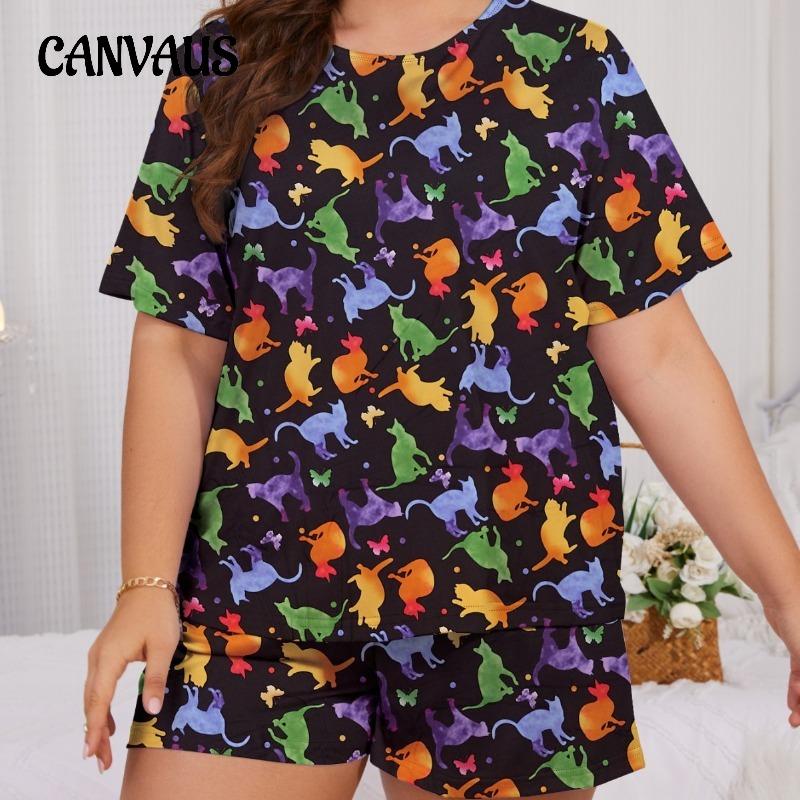 Women's Large Size Pajamas Summer Casual Loose Butterfly Short Sleeve Set