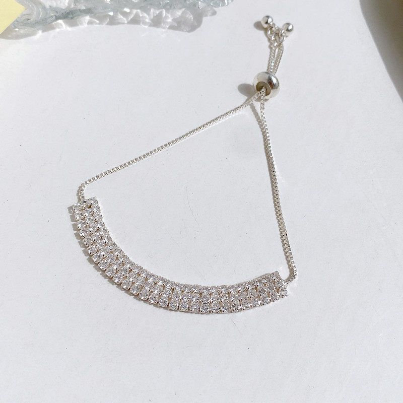 Zirconium Diamond Bracelet with High-Quality Texture, Niche Design, Light Luxury, Sparkling Diamonds, Adjustable Zipper, Pure Copper Bracelet