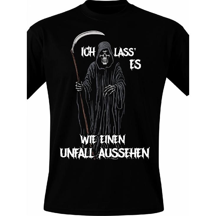 Men's Funny Grim Reaper T-Shirt - Vintage Gothic German Quote "Ich Lass' Es Wie Ein Unfall Aussehen" Tee, Loose Fit Casual Short Sleeve Shirt