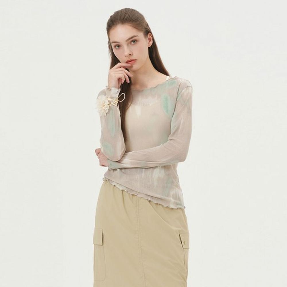 HuiT Long Sleeve T shirT Tie Dye prinT Mesh hTwTl5i05T