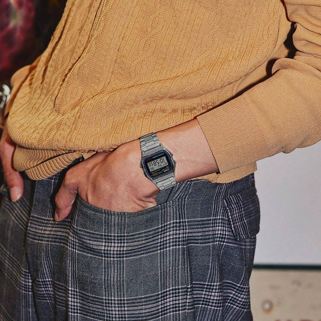 Casio Полимерный корпус Ремешок из нержавеющей стали Мужские кварцевые часы A158WA-1