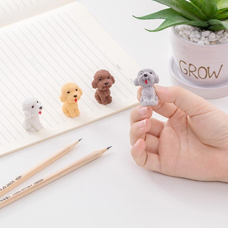 4 шт./набор Милая собака Карандаш Мультяшный плюшевый резиновый ластик Детские школьные канцелярские принадлежности для офиса