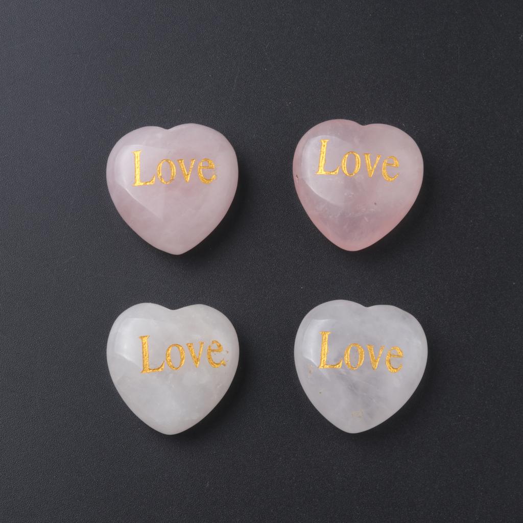 1Pc Healing Crystal Ornament Decorative Heart Natural Stone Rose Quartz Clear Quartz Gemstone Home Decor Jewelry Furnishings 25x25x12 Mm