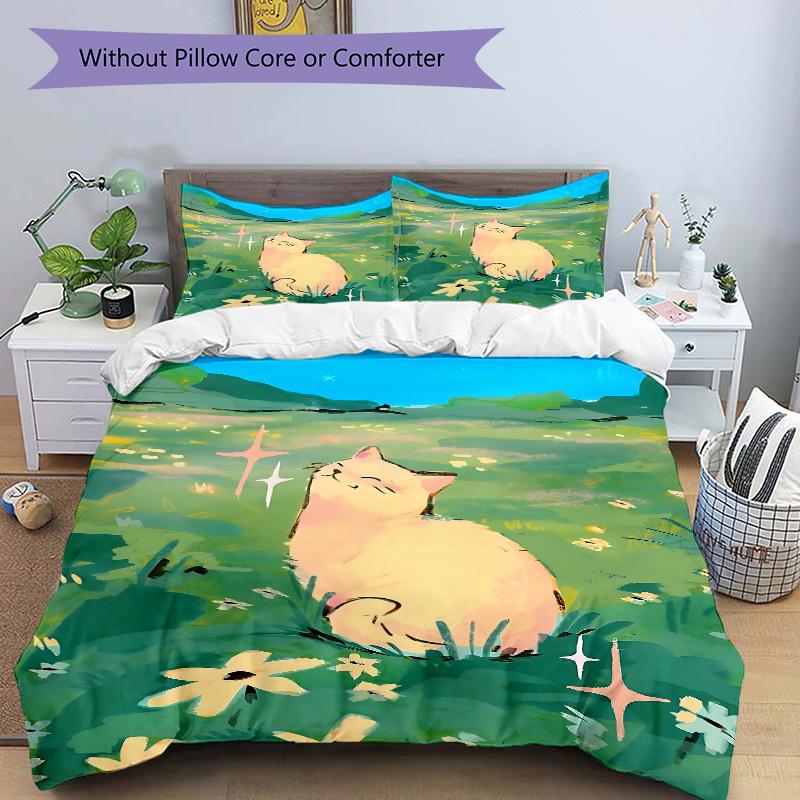 3pcs Cat Garden print bedding quilt cover, soft and comfortable quilt cover suitable for bedroom and guest room173