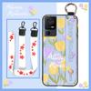 Lanyard Anti-knock Phone Case For TCL 40SE/T610K Dirt-resistant Flower Silicone Protective Ring Oil Painting Shockproof