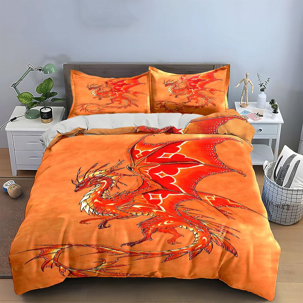 Red dragon with flames. Bedding sets Duvet cover sets Duvet covers Pillowcases(1 * Duvet Cover 2 * Pillowcases without duvet insert)
