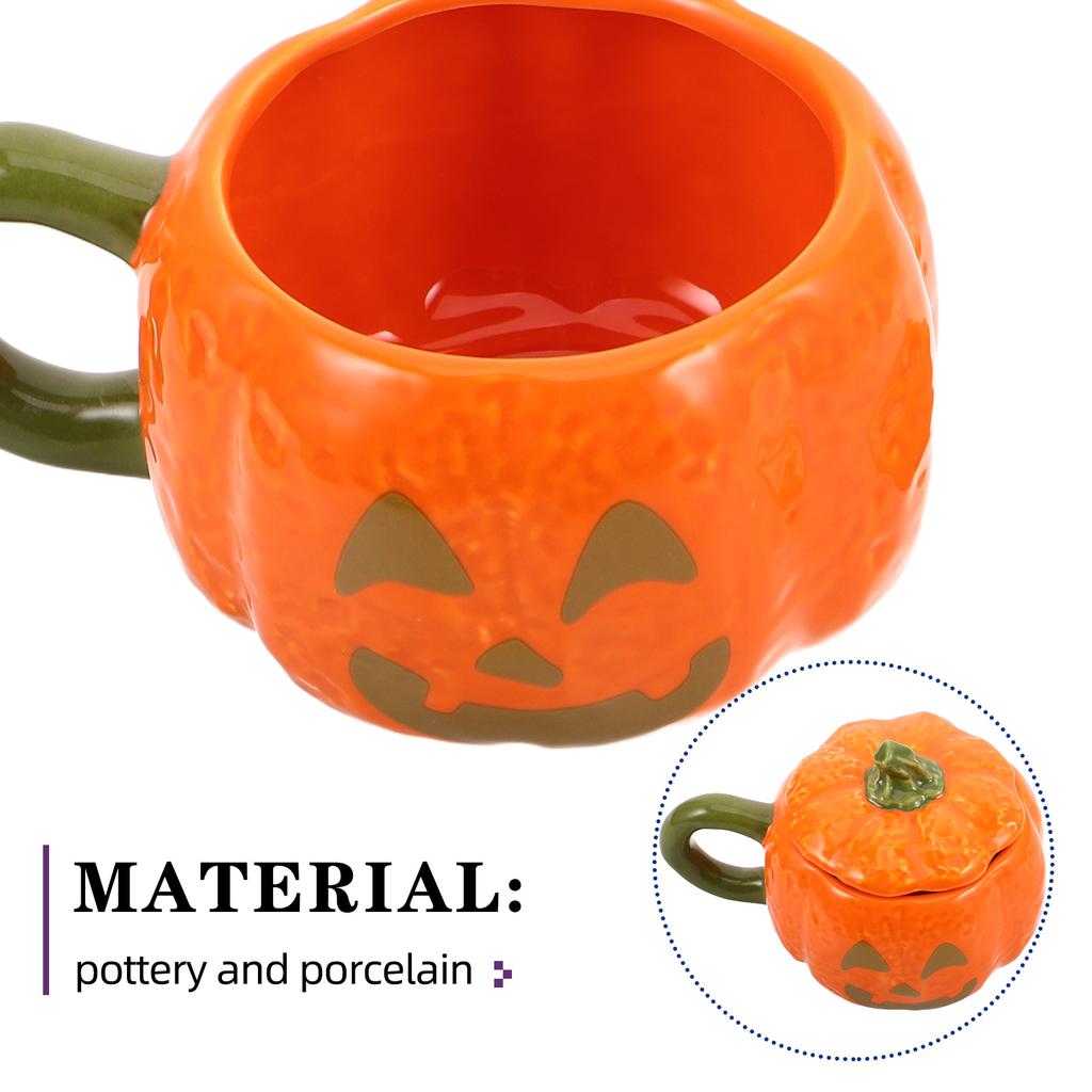 Halloween Pumpkin Mug Ceramic with Lid Cute Pumpkin Drinkware Fall Coffee Cup Trick Or Treat Kitchen Decor Cappuccino Mug