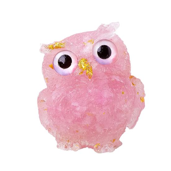 Natural Crystal Owl Figurine Handmade Resin Owl Statue Filled with Crystal Stones Tabletop Owl Ornament