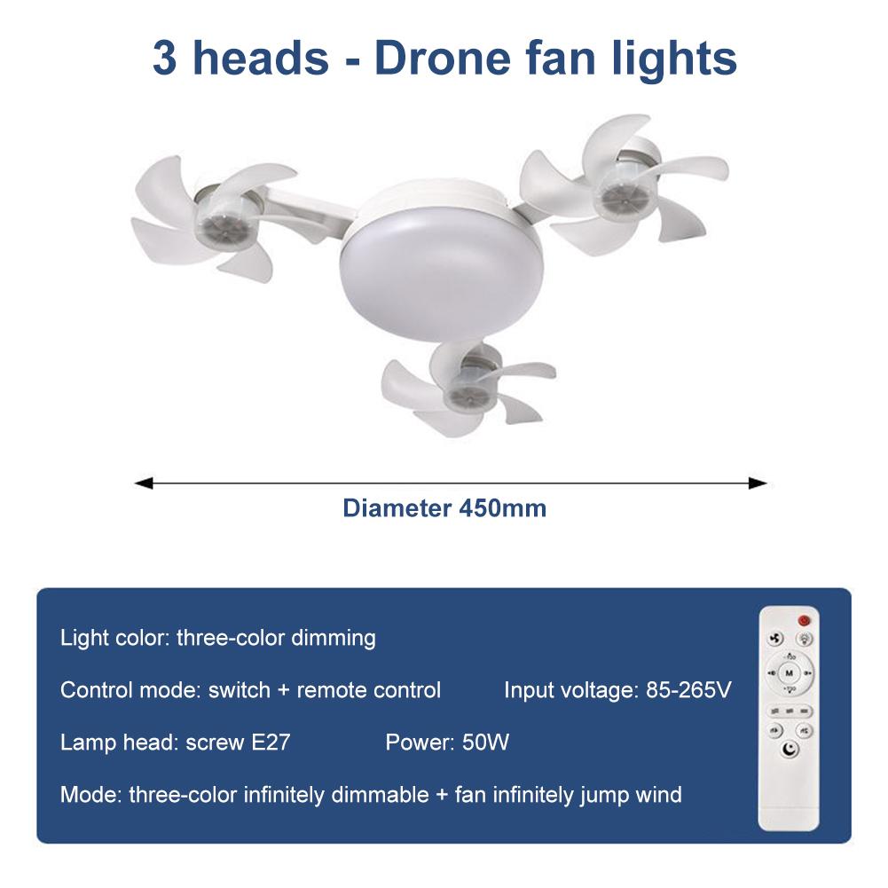 2 In 1 Hanging Fan 3 Gears Drone Fan with LED Light Remote Control Silent Ceiling Drone Fan for Dining Room Bedroom Living Room