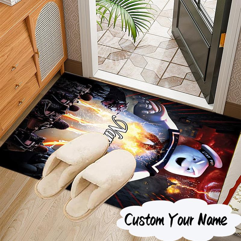 Custom Name Ghost Marshmallow Man Rug for Living Room, Game Rooms, Office, Bedroom, Floor Mat Playful Design, fan gifts Christmas decor