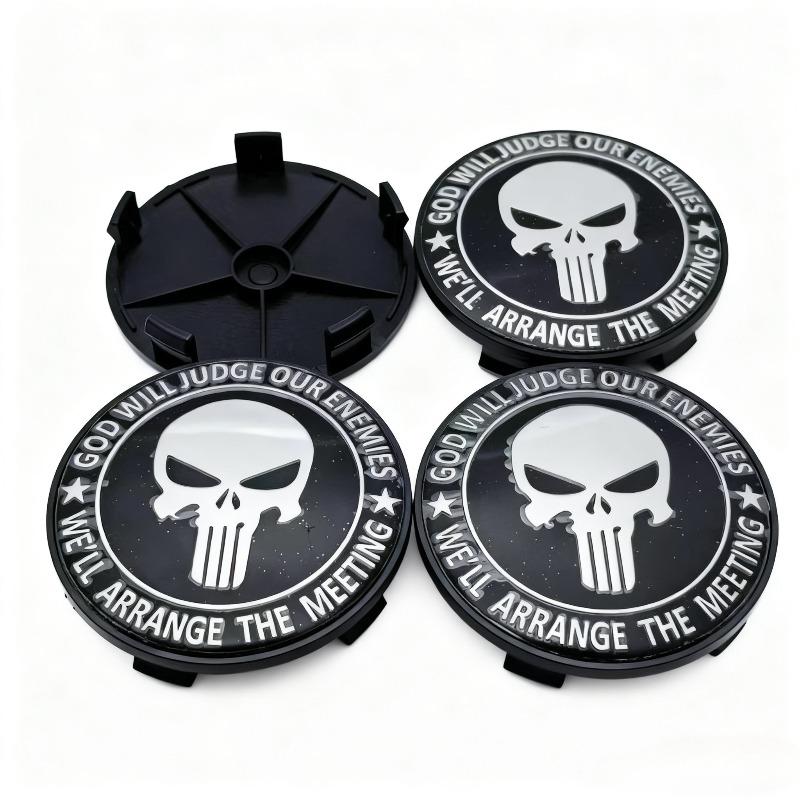 4pcs Skull Logo Emblem Car Wheel Center Caps 68MM 63MM Wheels Hub Cap Rim Hubcaps Cover Skulls Badge Replace Car Accessories