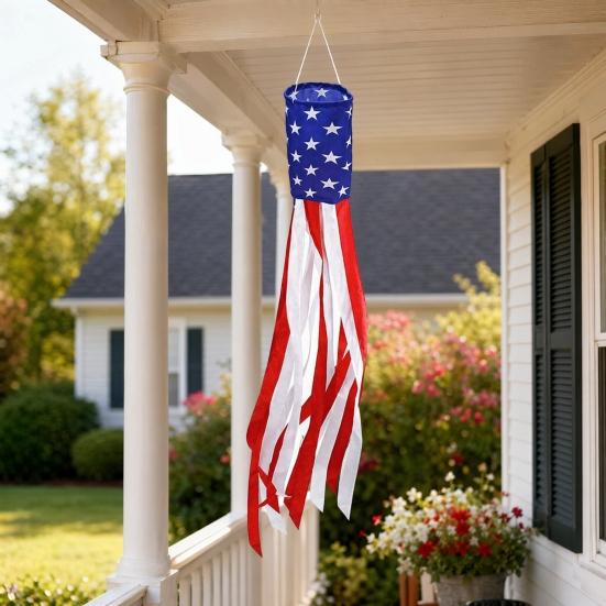 4th of July Outdoor Decoration, American Flag Porch Sign, Red White Blue Hanging Banner, USA Pleated Fan Flag, Patriotic Windsock for Independence Day