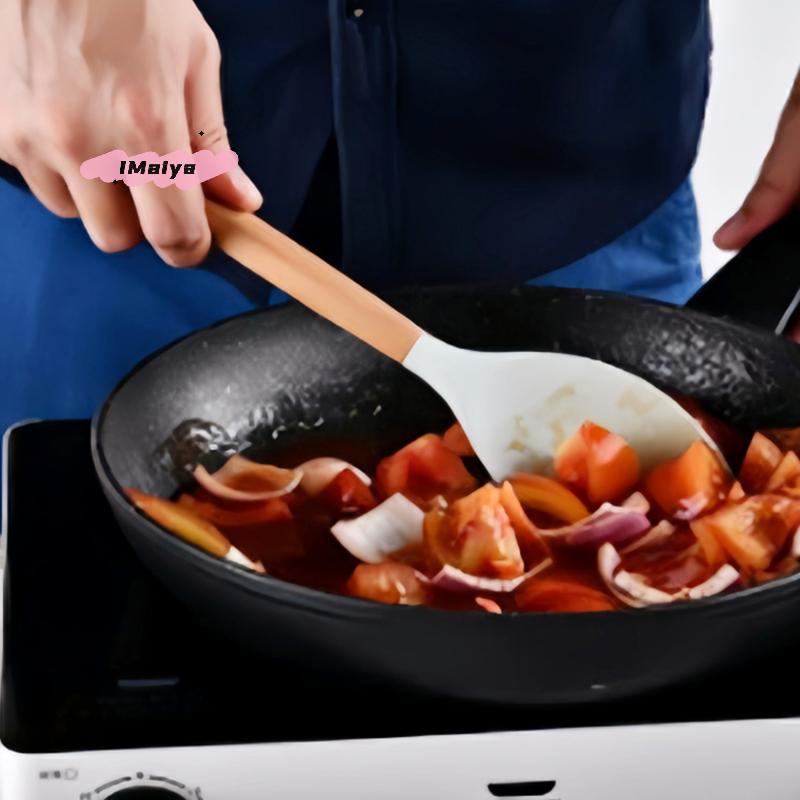 1 шт. Лопатка для готовки из силикона с ручкой из буковой древесины, перемешиватель для салата, черпак для кастрюли для домашней кухни