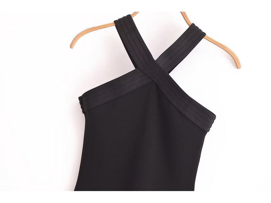 2025 Spring Women's European & American Style Stretch Halter Neck Sleeveless Short Dress