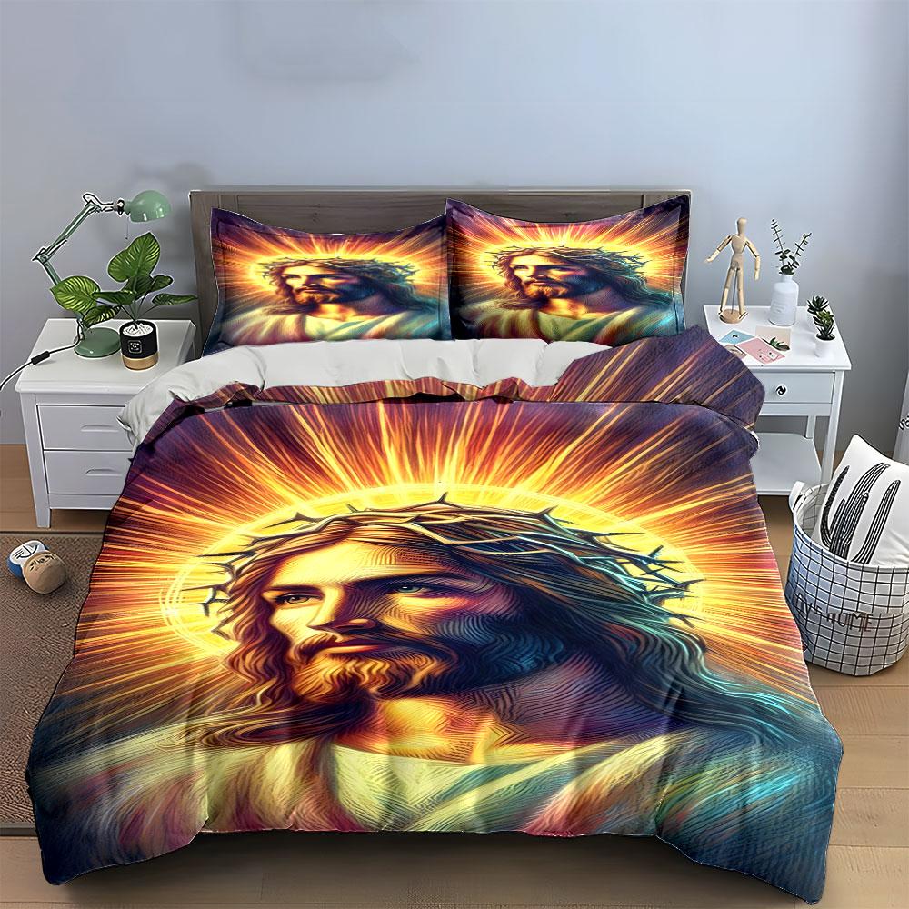 Radiant Jesus portrait design. Bedding sets Duvet cover sets Duvet covers Pillowcases(1*Duvet Cover 2*Pillowcases without duvet insert)