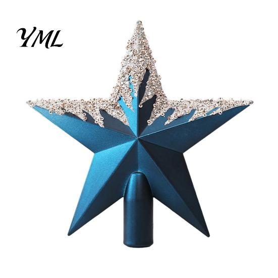 Holiday Tree Top Decoration Glitter Sequins Star Topper, Shiny Sparkly Treetop Gold Five Pointed Ornament Ornament, Shatter-Proof Christmas