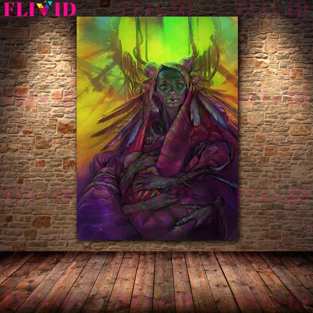 Sweetest Horror Rose Girl Wall Art Canvas Painting Decoration Colorful Witch Art Modern Abstraction Posters And Prints No Frame