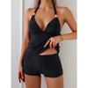 Летний однотонный черный купальник танкини с V-образным вырезом, халтером, открытой спиной, майка-топ, шорты, купальник из двух частей, праздничный корсет, купальная одежда