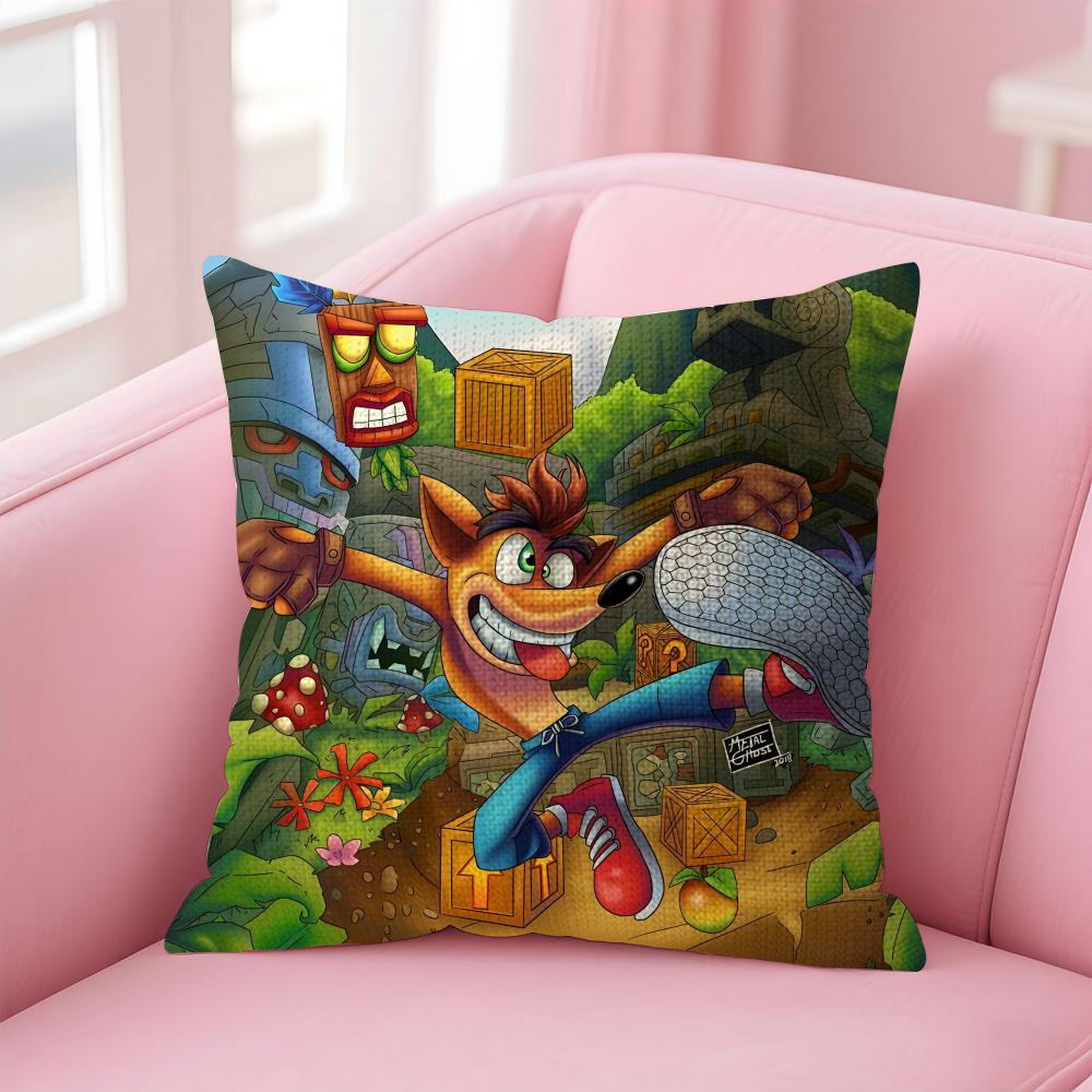 CCrash BandicootT Cartoon Cushion Cover Natural Linen Pillow Case DoubleSided Print Decorative Sofa Pillowcase Home Decor Gift