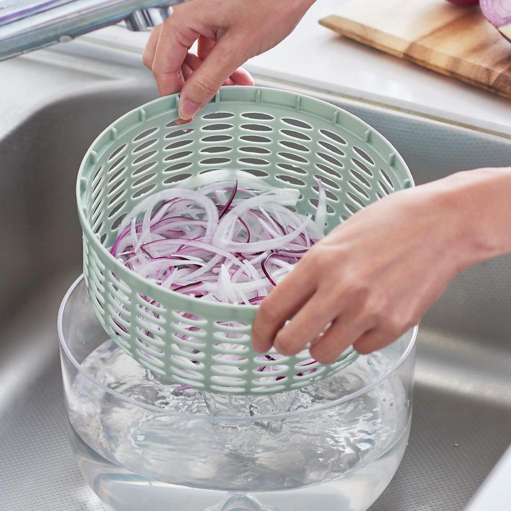 Набор для нарезки салата Push Salad Spinner, высокая скорость вращения, тщательное удаление тонкого жира, включает в себя безопасный держатель, компактное хранение [Toffy] и K-HC10 2-в-1, ломтики/тонкие