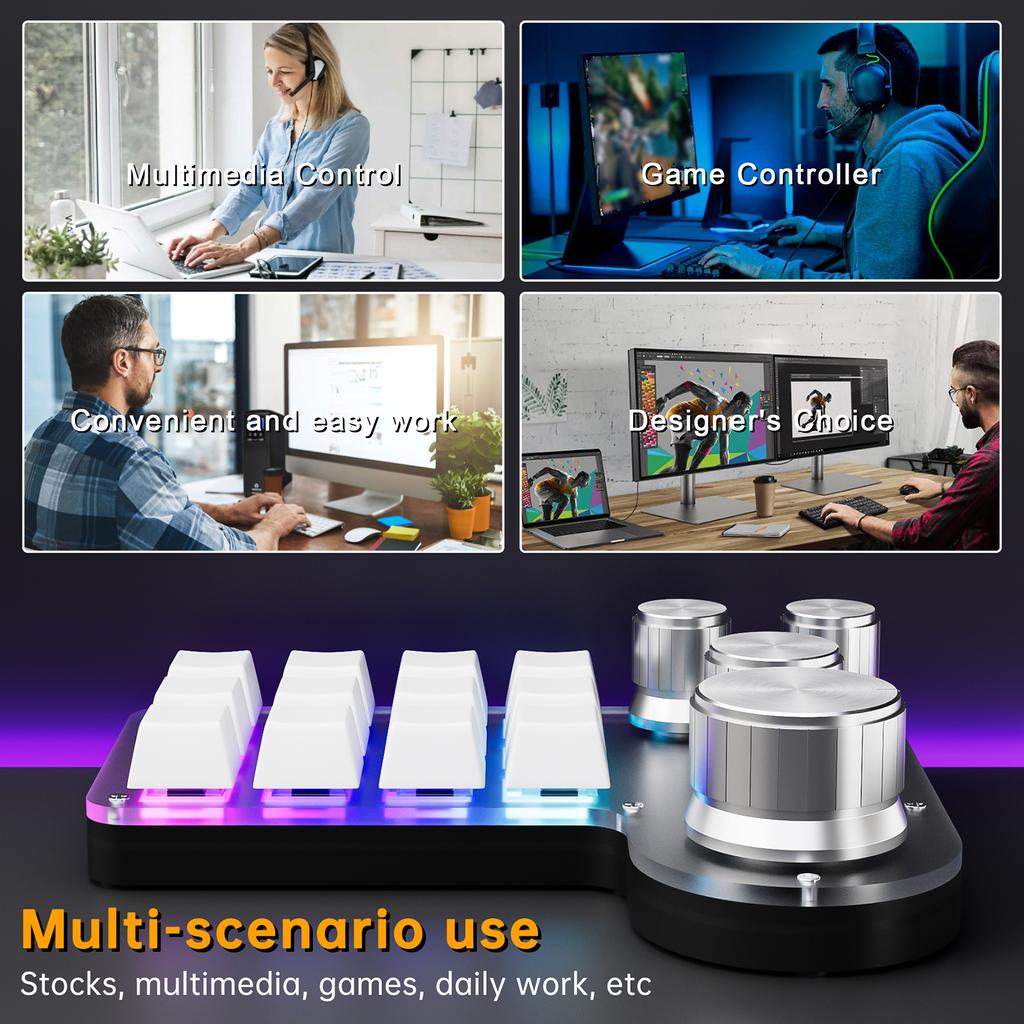 Программируемая макро-клавиатура 12 клавиш 4 ручки игровая клавиатура с проводным USB+BT двухрежимным многоцелевым ярлыком настраиваемая клавиатура