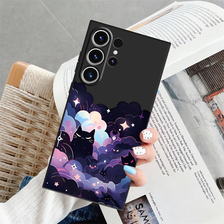 Чехол для Samsung Galaxy S25 S24 Plus S20 Ultra S21 FE S10 S9 Note 20 8 9 10 S23 S26 Funda Чехол для телефона Черный кот Звездная ночь