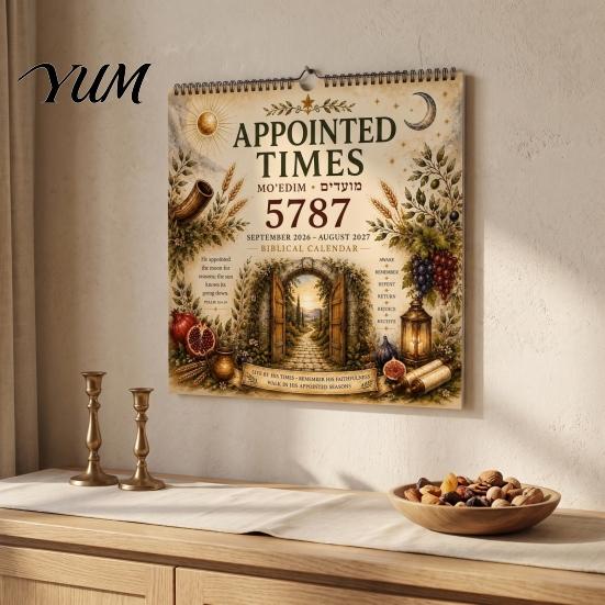 Christian Biblical Calendar 2026-2027 Appointed Times Wall Calendar, Spiral Bound Scripture Illustrated with Feast Hebrew 5787 Days, Dates,