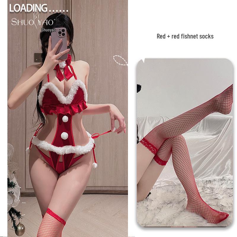 Shuo Yao Sexy Christmas Bow Pajamas Cosplay Bodysuit Plush Set 009