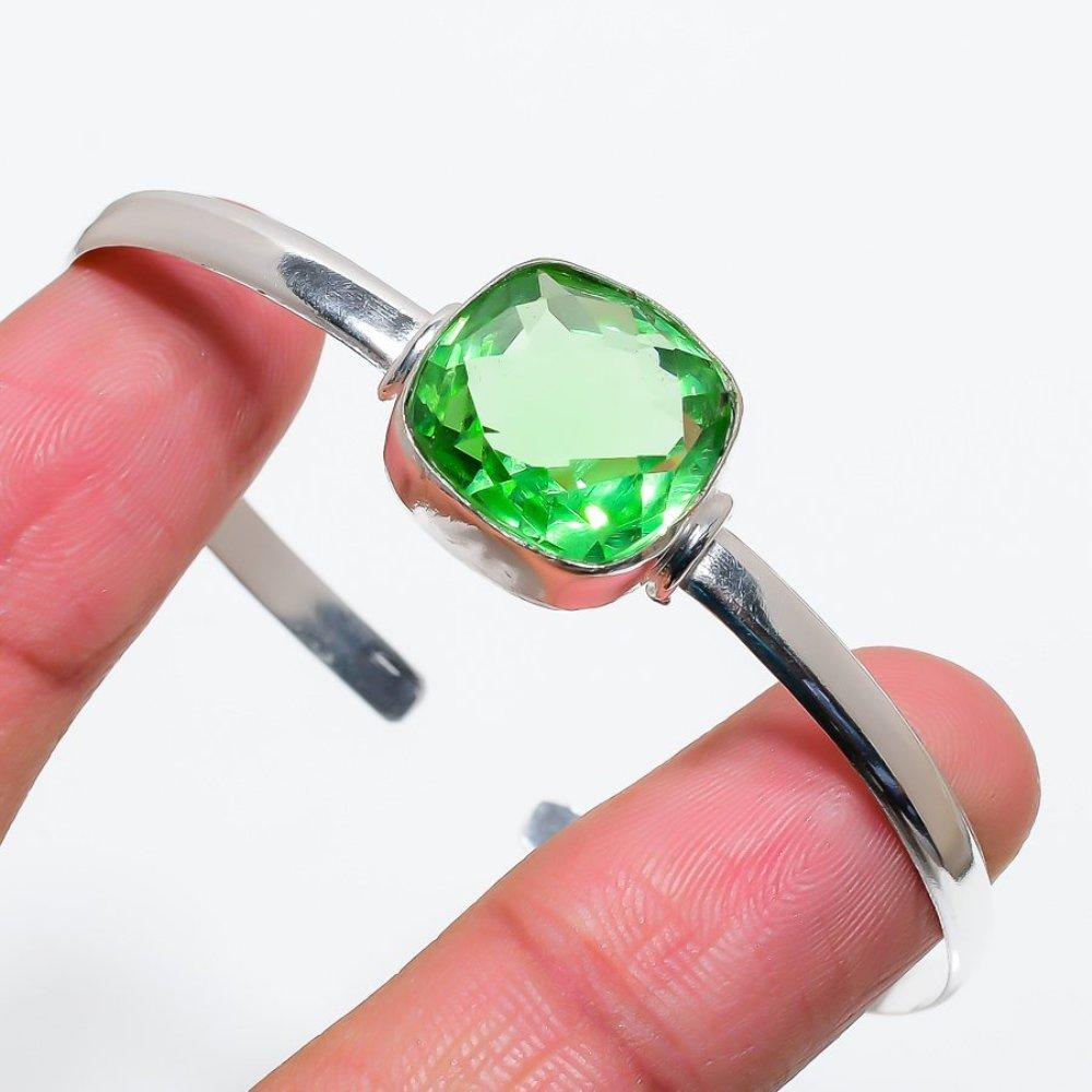 Цаворит Драгоценный Камень 925 Стерлинговое Серебро Подарок Ювелирное Изделие Браслет-Манжета Регулируемый