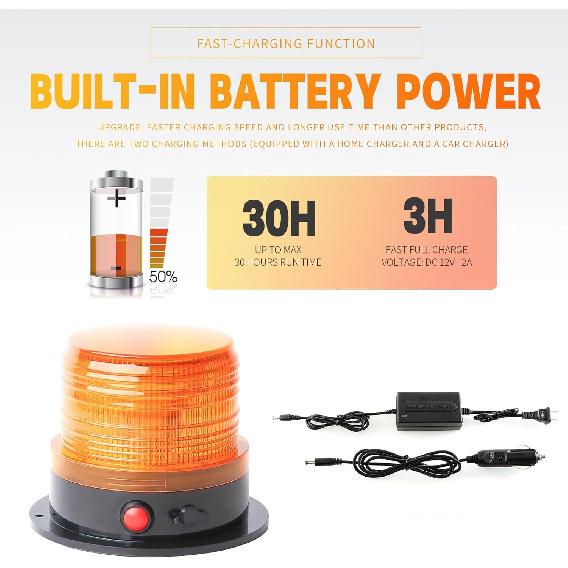 BooYu 2-Pcs Battery Operated Amber Warning Beacon Light W/Magnetic Base, Portable Rechargeable Mini Roadside Roof Top Plow LED Strobe Emergency Flash