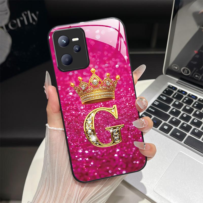 Чехол для Realme C35 Модный чехол с начальной буквой из закаленного стекла для Realme Narzo 50A Prime C 35 Ударопрочный чехол для телефона