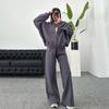 Women's Causal Tracksuit Suits Autumn Winter Loose Zipper Crew Neck Jacket High-waisted Elastic Sports Pants Two Piece Sets