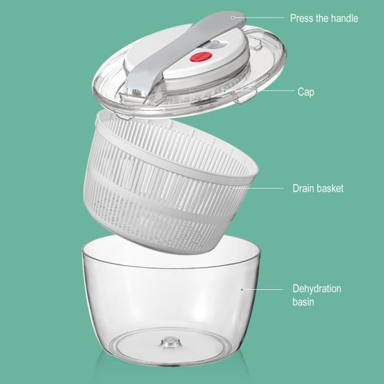 Центрифуга для салата большая ручная с системой дуршлага Мойка для овощей и фруктов многофункциональная пластиковая